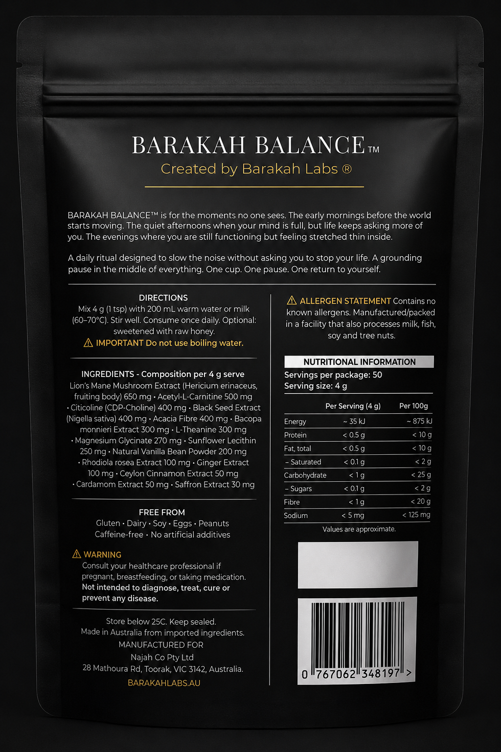 Barakah Balance™ Chai Saffron | Premium Botanical Superfood Blend | 50 Serves