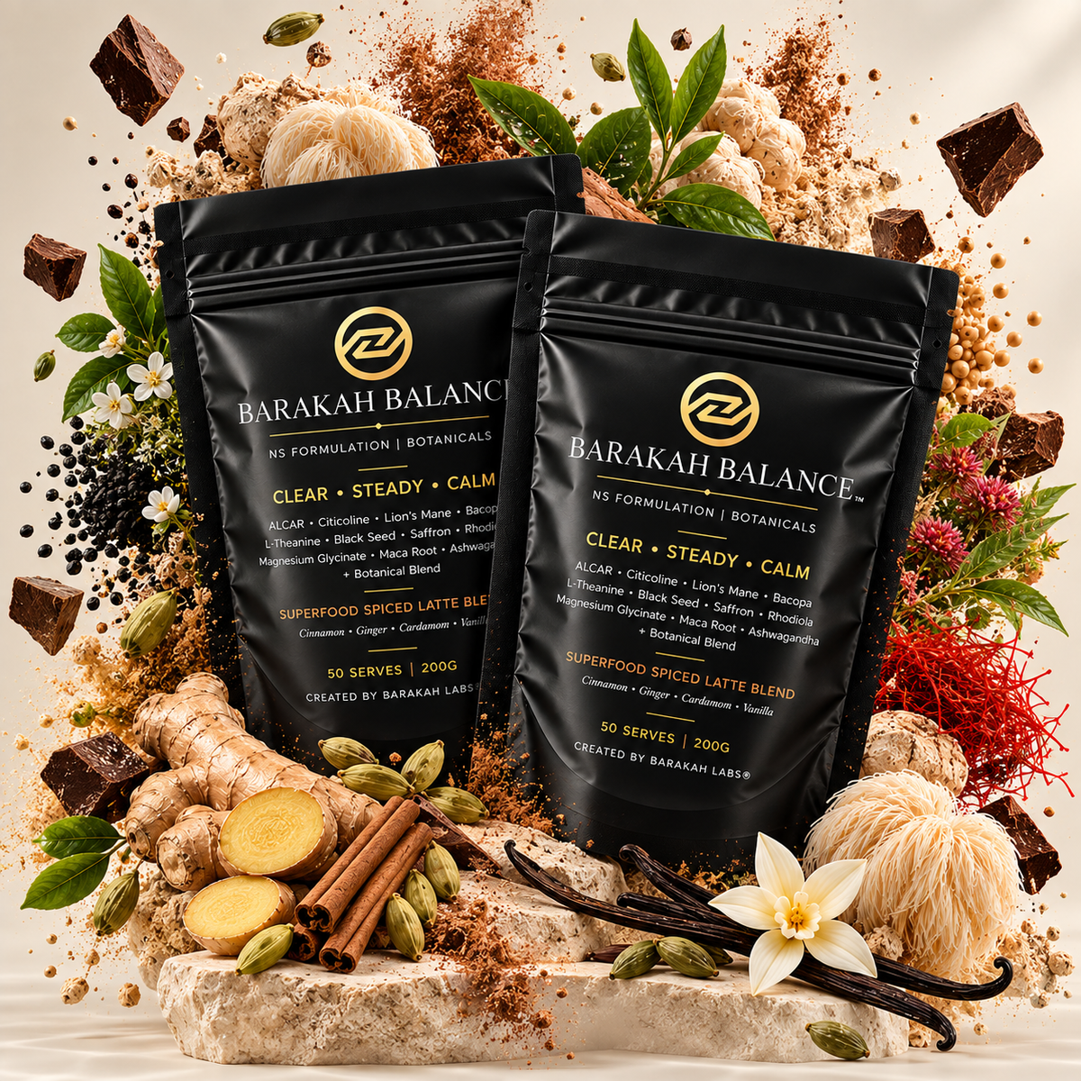 Barakah Balance™ Chai Saffron Ritual Duo | Premium Botanical Superfood Blend | 100 Serves
